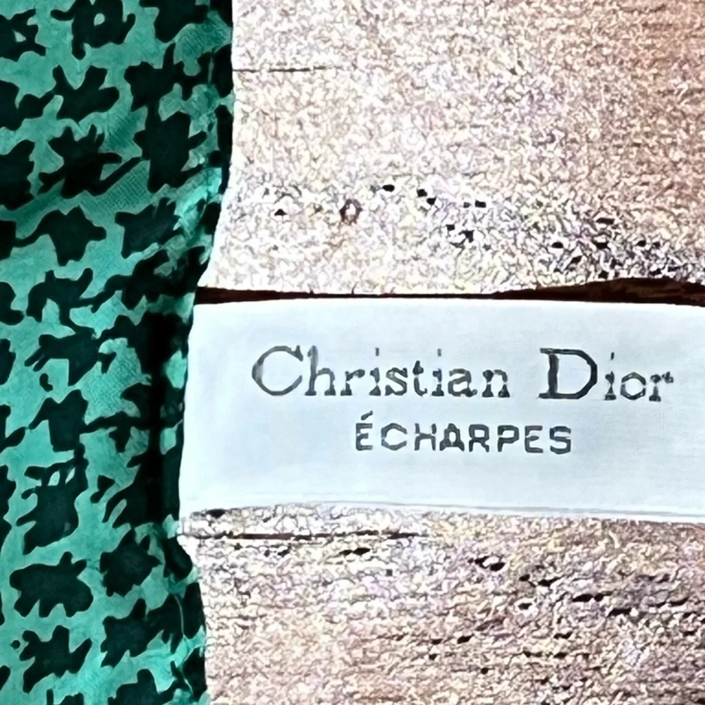 Christian Dior Autumn Green Hues Violet Floral Paisley Silk Scarf EUC